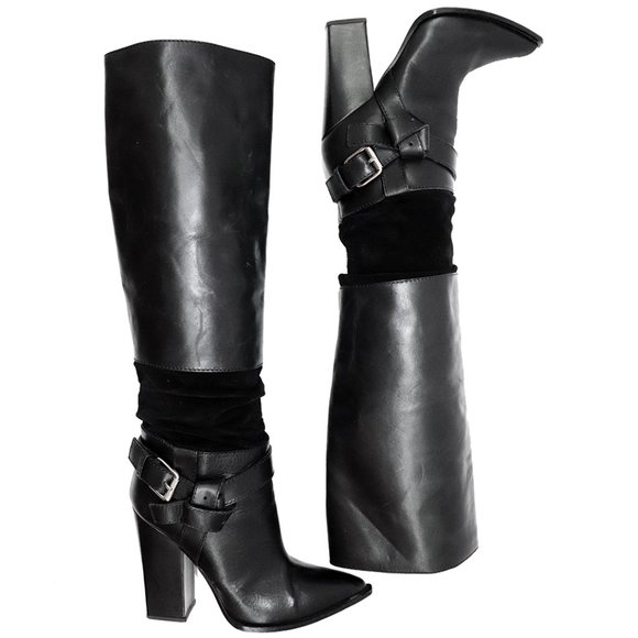 $1,200 THAKOON ITALIAN WESTERN POINTED TOE THIGH HIGH LEATHER BOOTS BUCKLE  36 - Picture 1 of 11